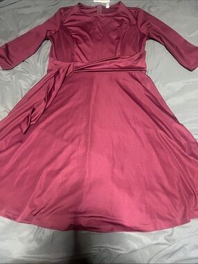 Fenjar Women's Burgundy Fit-and-Flare Dress with Waist Tie